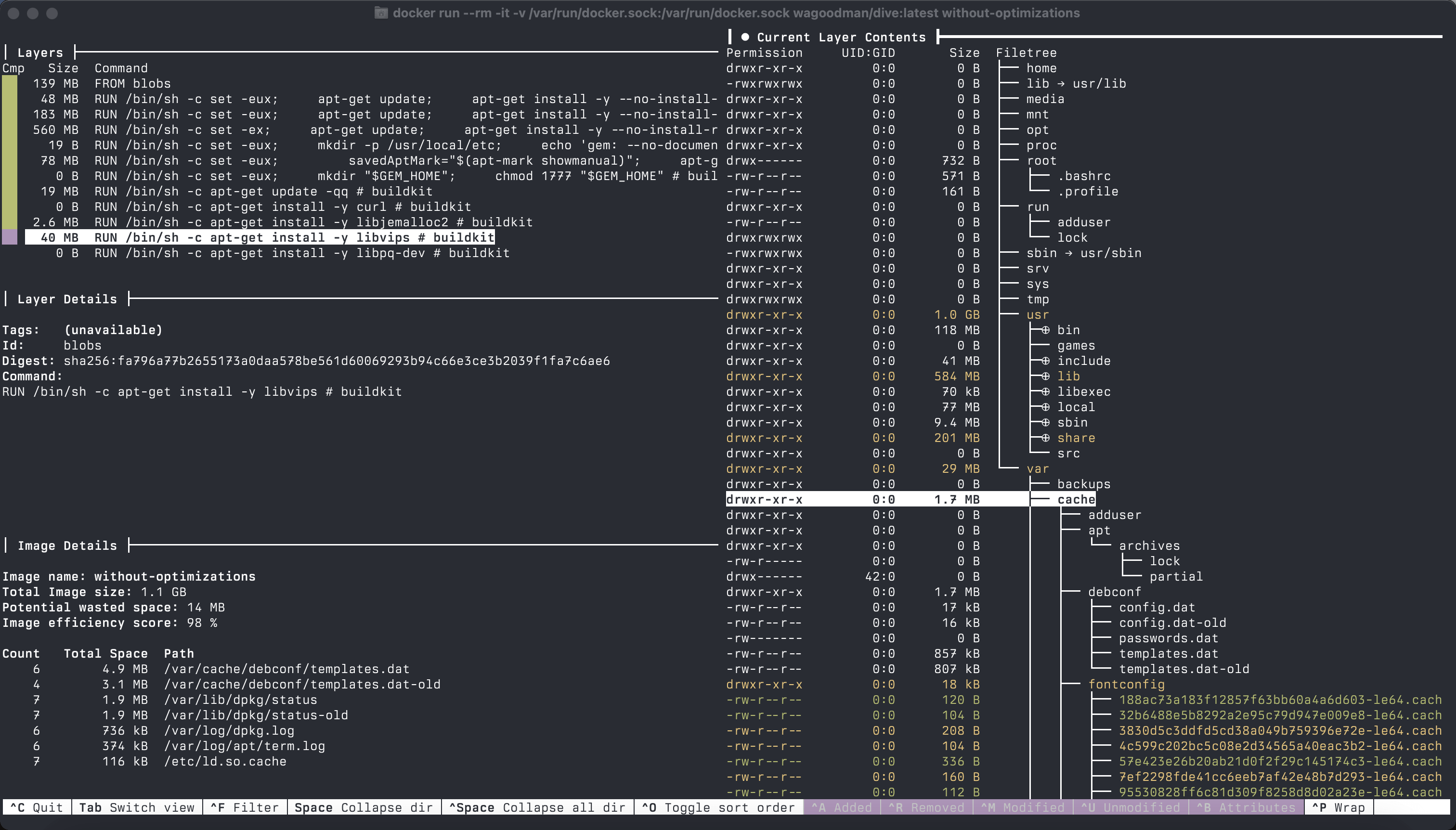 Dive Docker layers inspect tool