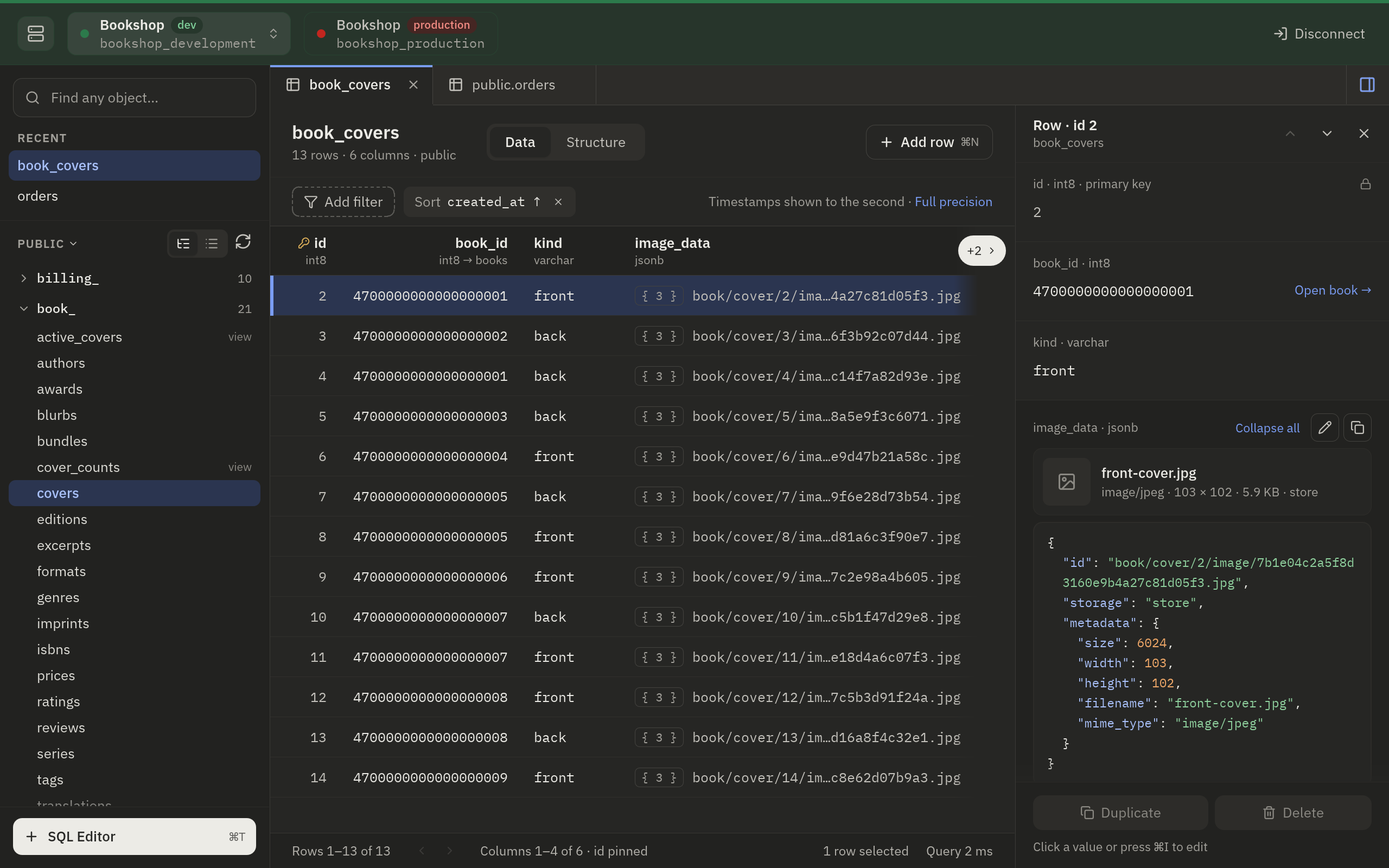 Tabletist in its macOS look: a table's data grid, the sidebar of tables on the left and the row panel on the right